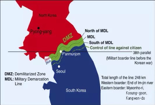 グリーンの区域がDMZ（非武装地帯）