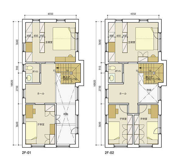 図-2 2.5×6.0間プランA案　2F平面図（2パターン）