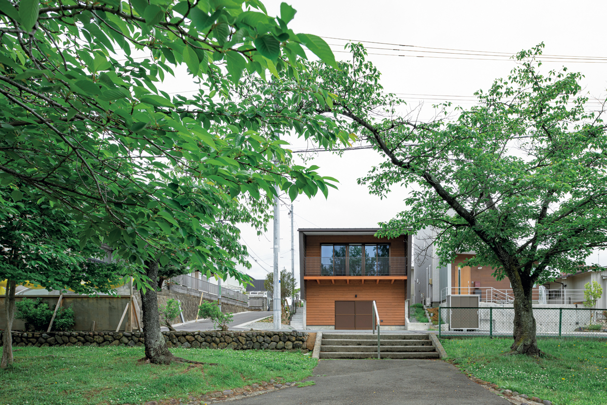 外観が公園となじむよう、西側の外壁を板張りに。また擁壁と基礎を一体化することで建物の高さを抑え、街並みの景観にも配慮している