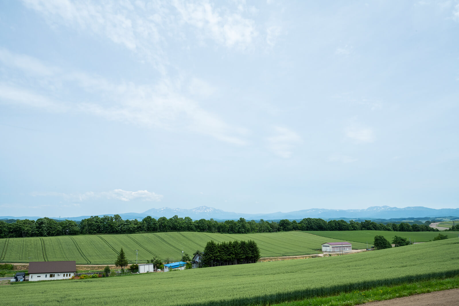 Kさん宅の目の前の風景。十勝連峰と美瑛の丘が一望できる