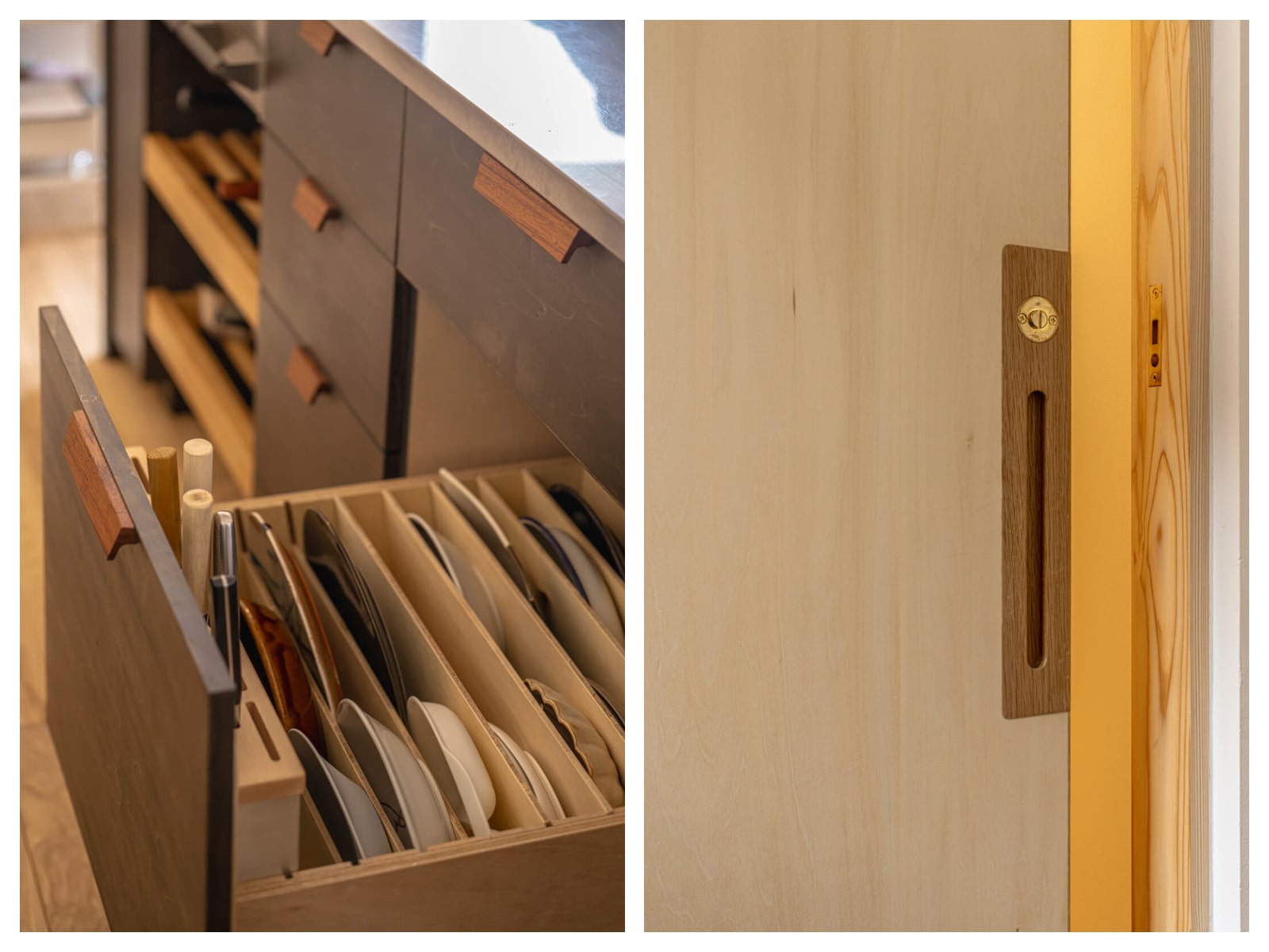 室内の随所に家具づくりで培ったノウハウとセンスを生かした造作が設えられている