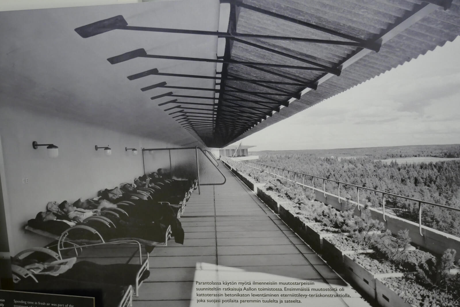 ちなみにこちらが竣工当初の写真。今ほど森が生育していなかったが、それでも患者のために自然を取り入れようとした優しい想像力によってこうなったのだと思うともう…どこまで見えているのかと恐ろしさすら感じる