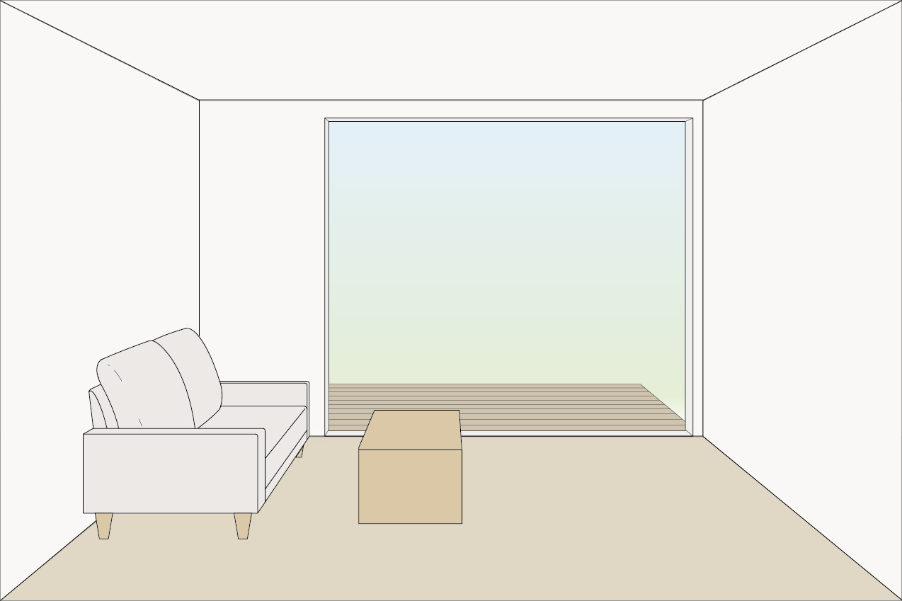 ピクチャーウィンドウや掃き出し窓にして、ウッドデッキなどと「床の連続性」を演出すると、リビングがより広く感じられる