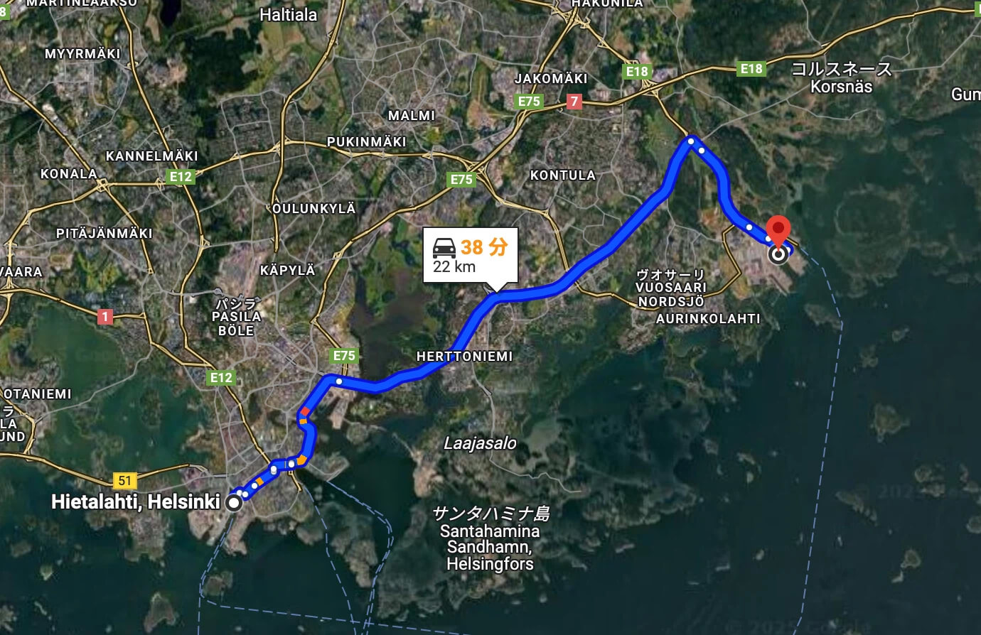 西のヤトカサーリから東のヴオサーリへ、港が22kmも大移動